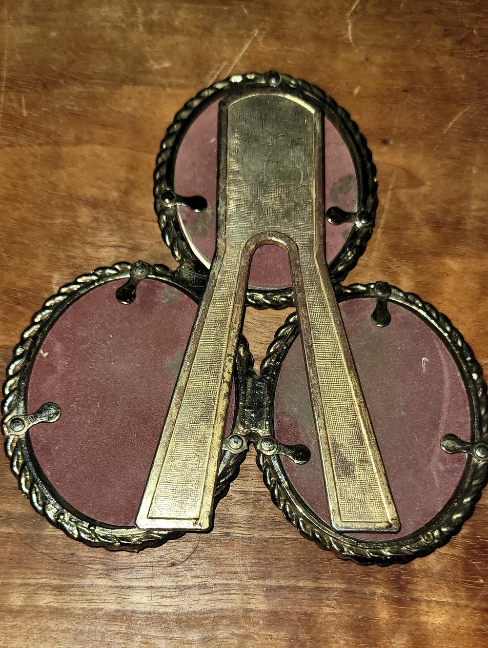 VTG Levi Originals Brass Triple Oval Picture Frame Hollywood Regency 1960s